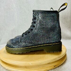Dr Doc Martens 1460J Combat Boots Youth Size‎ 13 Black Metallic Suede Girls